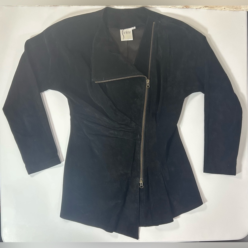 Finley Sz S Black Asymmetrical Zip Faux Suede Women’s Jacket